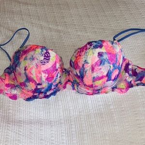 Multi color lace VS Pink Push- Up Bra- NEVER WORN